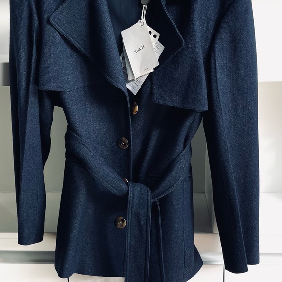 ❤️ KHAITE NAVY BLUE MINI TRENCH COAT JACKET FITTED BELTED CLASSIC LUXURY 4 NEW - Picture 6 of 12